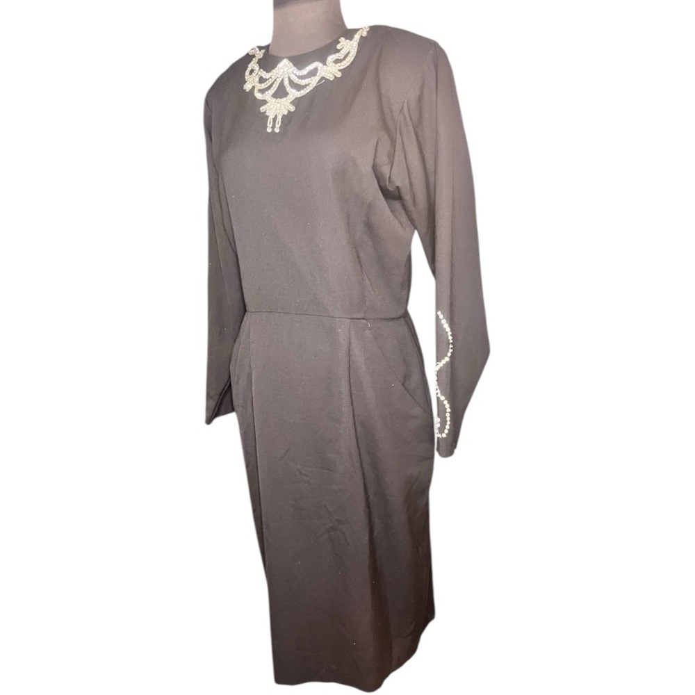 Vintage Modest Rhinestone Embellished Dress M Ladylike Feminine Tradwife Glam